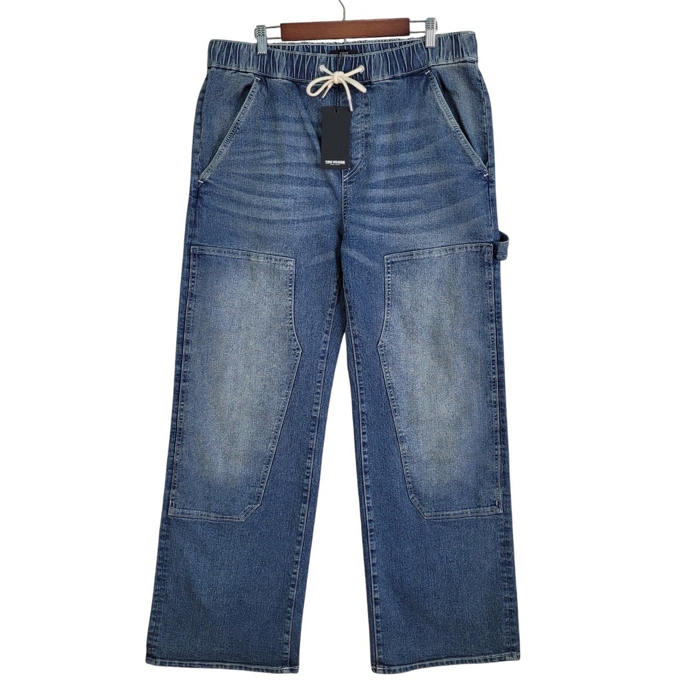 True Religion Carpenter Jeans Men' 34x32 Blue Vinny Ultra Baggy Denim Drawstring